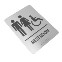 Stainless Steel Braille Bathroom Sign Unisex Handicap Wheelchair Restroom Plate