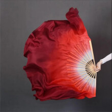 Dual Color Real Silk Belly Dance Fan Set - Handmade Chinese Folk Dance Fans 36cm x 20cm, Right & Left Pair