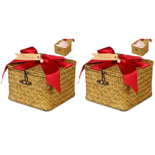 2pcs Rattan Storage Basket with Lid for Bathroom Kitchen 1