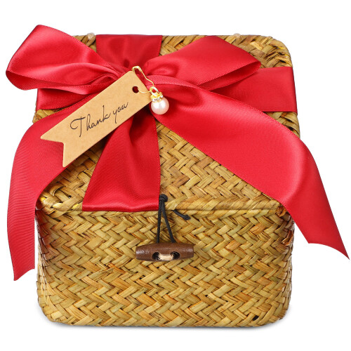 2pcs Rattan Storage Basket with Lid for Bathroom Kitchen