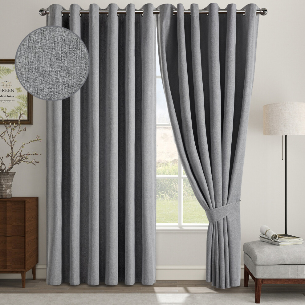 Bedlooms (Charcoal, 66" X 54" (168Cm X 137Cm)) Luxury Linen Curtains - 100% Blackout Ring Top Thermal Insulated Drapes, Thick Light Blocking Curtains Grey
