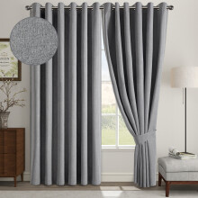 (Charcoal, 66" x 72" (168cm x 183cm)) Luxury Linen Curtains - 100% Blackout Ring Top Thermal Insulated Drapes, Thick Light Blocking Curtains
