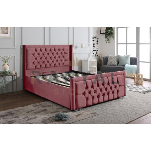 (Double, Pink) Rio Chesterfield Bedframe with Optional Ottoman Storage