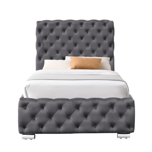 Comfy Living (No Mattress, 3ft Single) Tufted Fabric Bed Frame In Grey 3ft, 4ft6 or 5ft 2