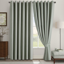 (Sage, 66" x 54" (168cm x 137cm)) Luxury Linen Curtains - 100% Blackout Ring Top Thermal Insulated Drapes, Thick Light Blocking Curtains