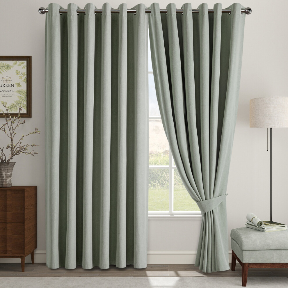 Bedlooms (Sage, 66" X 54" (168Cm X 137Cm)) Luxury Linen Curtains - 100% Blackout Ring Top Thermal Insulated Drapes, Thick Light Blocking Curtains Green
