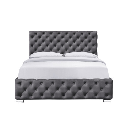Comfy Living (No Mattress, 5ft King Size) Tufted Fabric Bed Frame In Grey 3ft, 4ft6 or 5ft 2