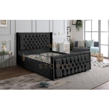 (King, With Ottoman Storage, Black) Rio Chesterfield Bedframe with Optional Ottoman Storage