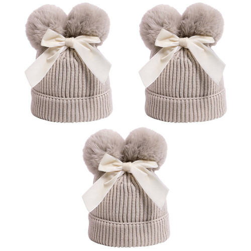 3pcs Kids Knitting Hat with Pompons and Bowknot 2