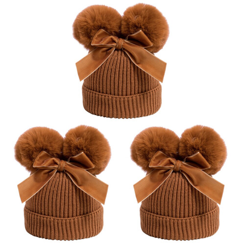 3pcs Kids Knitting Hat with Pompons and Bowknot 1