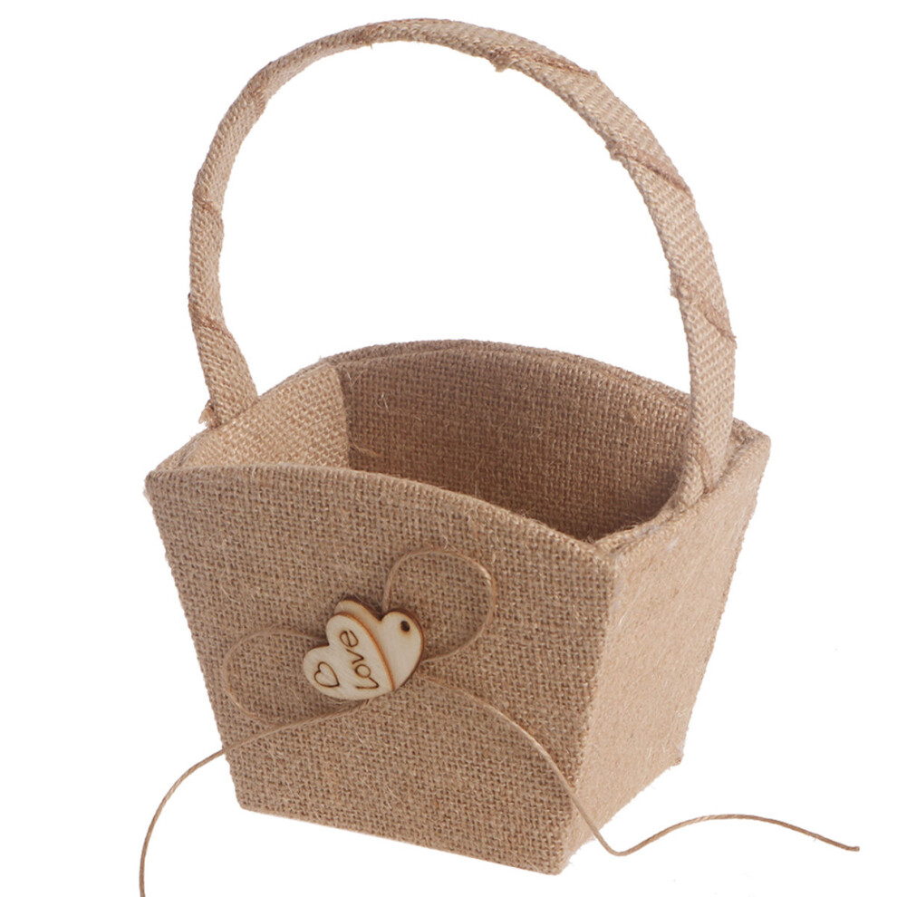 4pcs Vintage Wedding Burlap Flower Girl Basket Wooden Heart-image-OPC-PKCKSTY-NEW