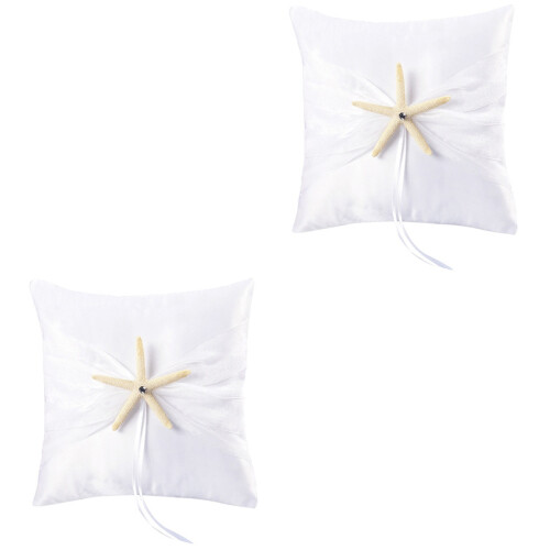 2pcs White Sea Star Ring Cushion Ocean Theme Wedding Pillow 2