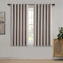 (Beige, 66" x 54" (168cm x 137cm)) 100% Blackout Curtains Thermal Insulated Ring-Top Eyelet Curtain Pair with Tiebacks