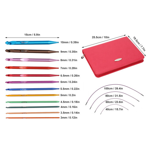 12Pcs Interchangeable Aluminum Circular Knitting Needle Set, 3mm-10mm 1