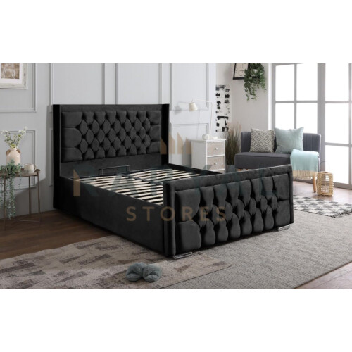 (Single, With Ottoman Storage, Black) Rio Chesterfield Bedframe with Optional Ottoman Storage