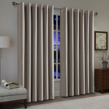 (Beige, 90" x 90" (228cm x 228cm)) 100% Blackout Curtains Thermal Insulated Ring-Top Eyelet Curtain Pair with Tiebacks