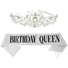 2 Sets Girl Sash Tiara Set Birthday Photography Props