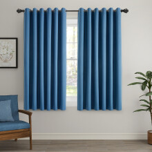 (Blue, 46" x 54" (117cm x 137cm)) 100% Blackout Curtains Thermal Insulated Ring-Top Eyelet Curtain Pair with Tiebacks