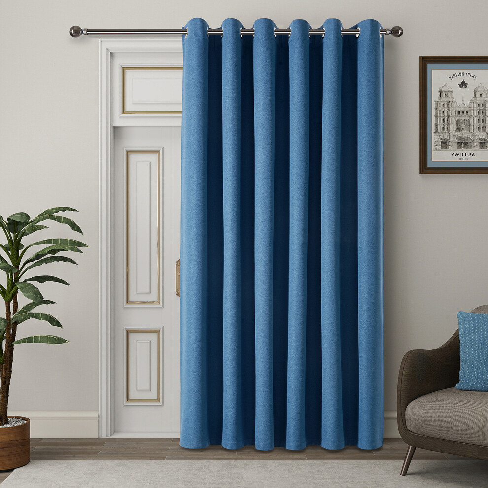 Oxford Homeware (, 66" X 84" (168Cm X 213Cm)) 100% Blackout Curtains Thermal Insulated Ring-Top Eyelet Curtain Pair With Tiebacks Blue