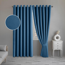 (Blue, 66" x 90" (168cm x 228cm)) 100% Blackout Curtains Thermal Insulated Ring-Top Eyelet Curtain Pair with Tiebacks