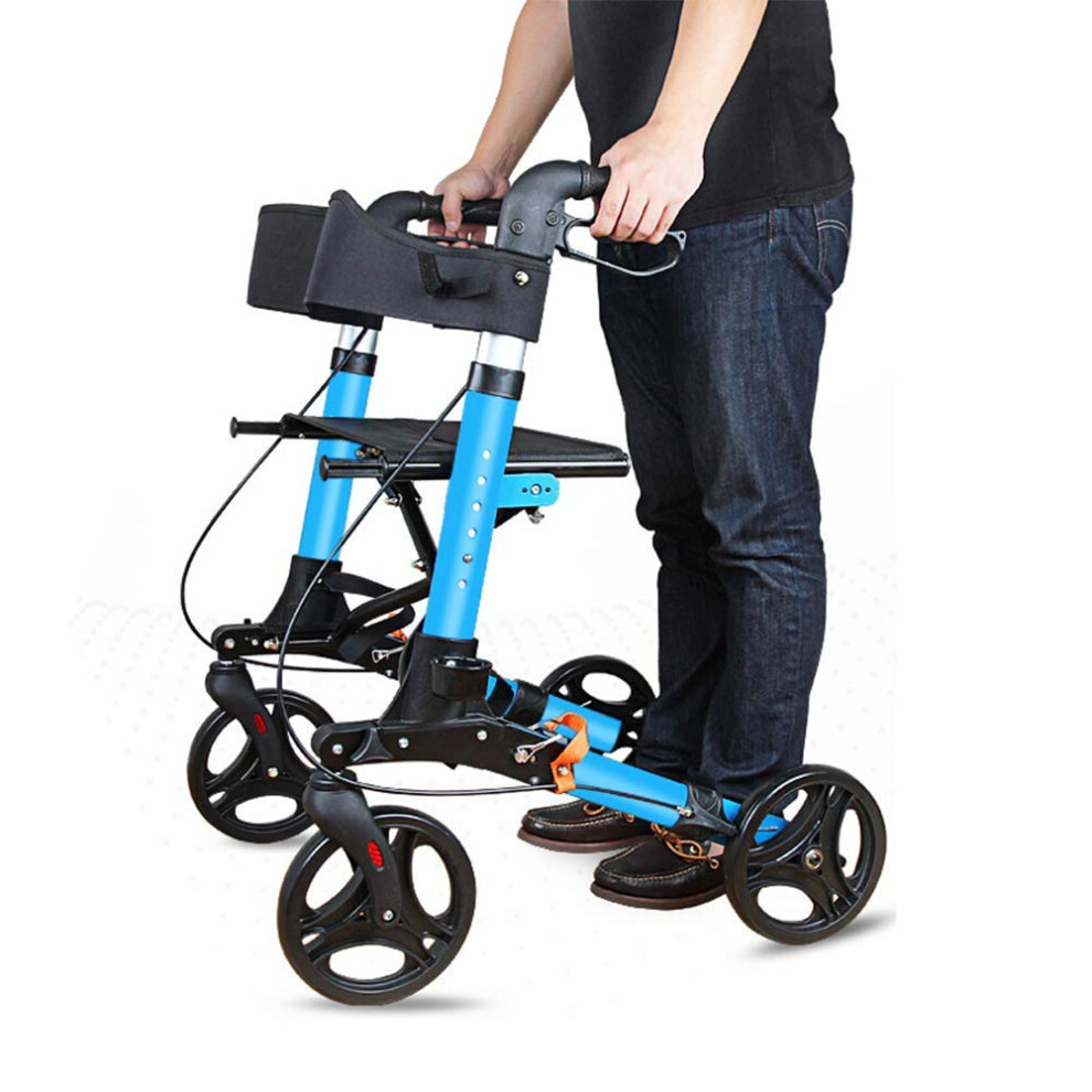 Rollator Walker 4 Wheels Aluminium Lightweight Folding Walking Frame with Seat for Seniors and Elderly Mobility Aids