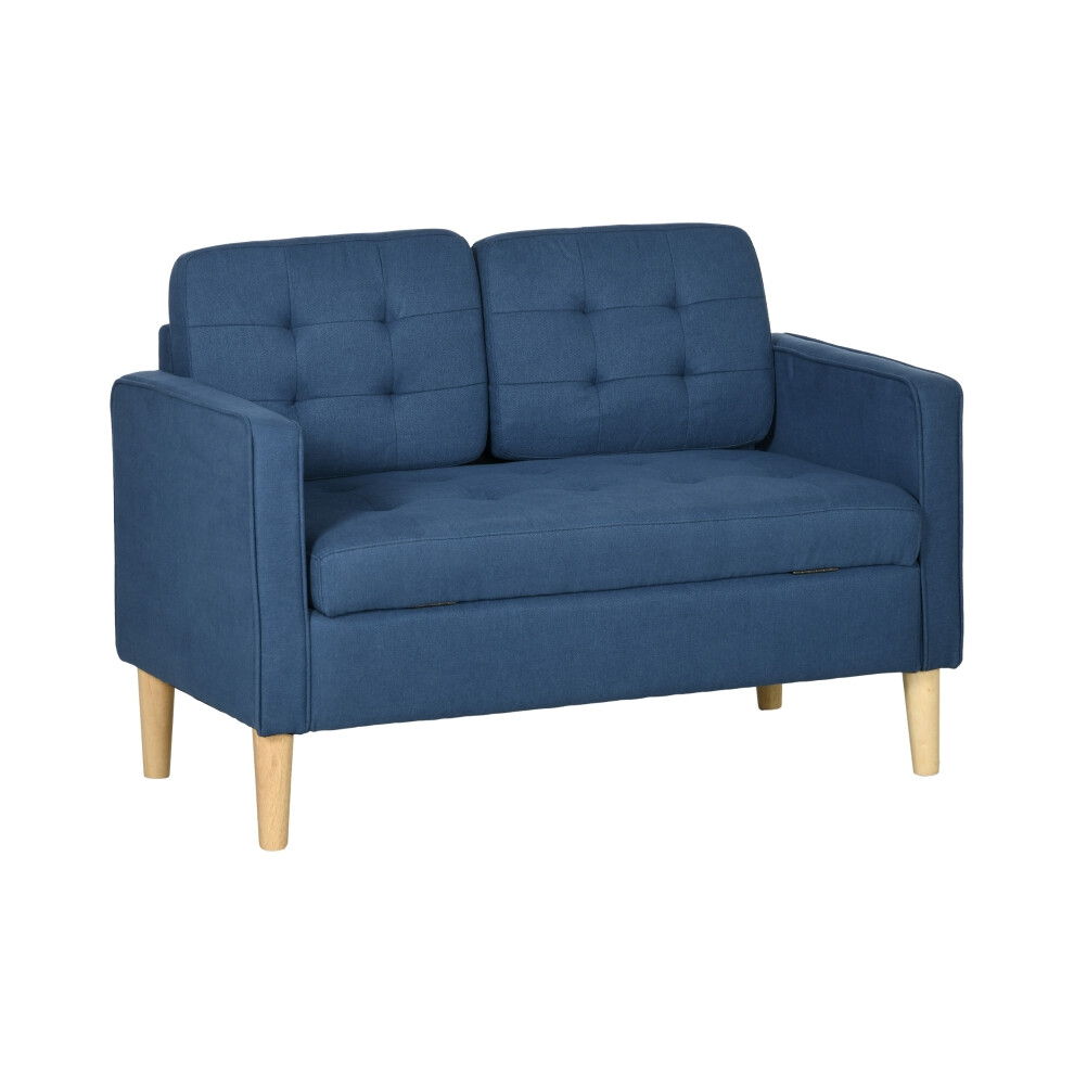 Modern 2 Seat Loveseat Sofa in Blue 117cm with Hidden Storage Tufted Cotton Upholstery Wooden Legs-image-OPC-PKCM8XM-NEW