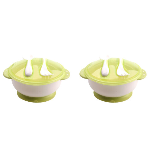 2pcs Baby Suction Bowl Non-Slip Feeding Set with Fork Spoon 1