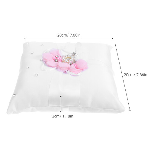 3pcs 20*20cm Wedding Ring Pillow Pearl Flower Decor 2
