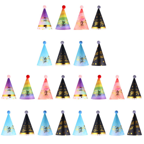 24 Pcs Bronzing Glitter Birthday Fuzzy Ball Hat 1