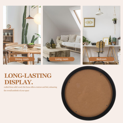 Round Wooden Photo Frame Wall Hanging for Home Office Vintage 2