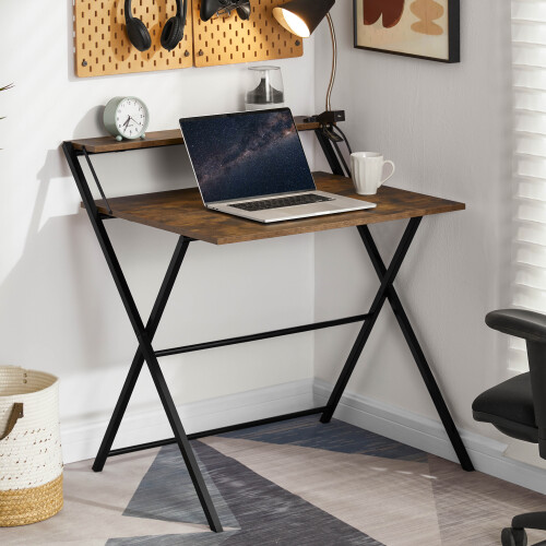 Vida Designs (Dark Wood) Brooklyn Foldable Industrial Home Office Desk