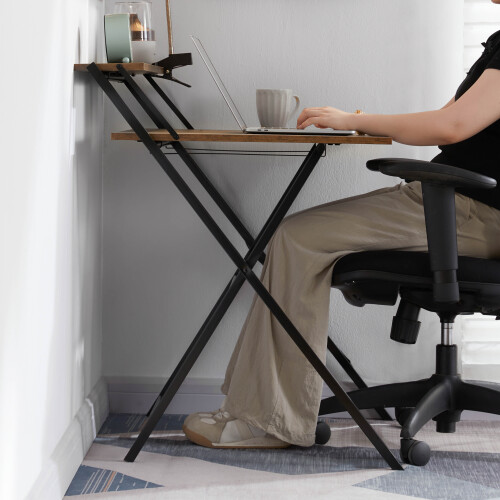 Vida Designs (Dark Wood) Brooklyn Foldable Industrial Home Office Desk 2