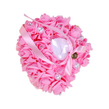 1pc Flower Bud Heart Ring Pillow Pearl Bride Wedding Party Pink