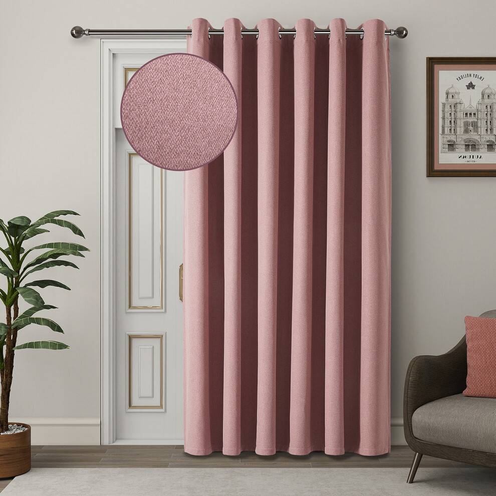 Oxford Homeware (Blush 66" X 84" (168Cm X 213Cm)) 100% Blackout Curtains Thermal Insulated Ring-Top Eyelet Curtain Pair With Tiebacks Pink