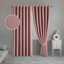 (Blush Pink, 66" x 90" (168cm x 228cm)) 100% Blackout Curtains Thermal Insulated Ring-Top Eyelet Curtain Pair with Tiebacks