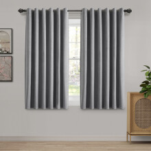 (Charcoal, 46" x 54" (117cm x 137cm)) 100% Blackout Curtains Thermal Insulated Ring-Top Eyelet Curtain Pair with Tiebacks