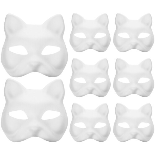 8pcs White Cat Face Masks for Party Masquerade