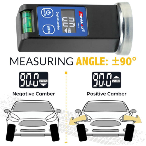 Camber Alignment Tool with Bubble Level and Base, Precision Digital Display for Car and SUV Caster Adjustments 2