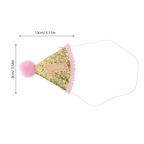 3pcs Glitter 1st Birthday Cone Hat with Adjustable Headband 2
