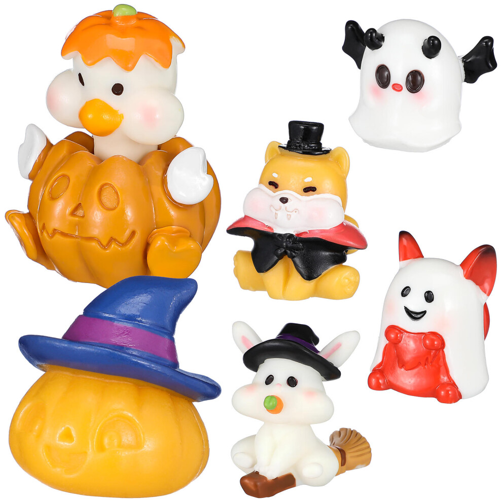 Iplusmile 6Pcs Halloween Ornaments Resin Witch Rabbit Ghost Pumpkin Figures