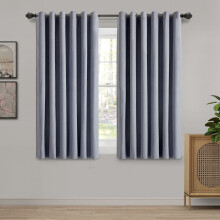 (Grey, 46" x 54" (117cm x 137cm)) 100% Blackout Curtains Thermal Insulated Ring-Top Eyelet Curtain Pair with Tiebacks