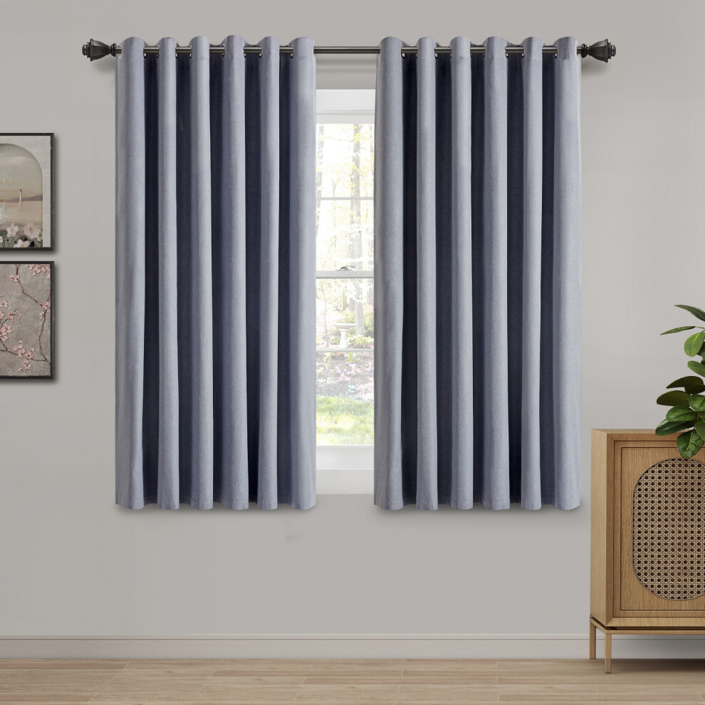 Oxford Homeware (, 46" X 54" (117Cm X 137Cm)) 100% Blackout Curtains Thermal Insulated Ring-Top Eyelet Curtain Pair With Tiebacks Grey