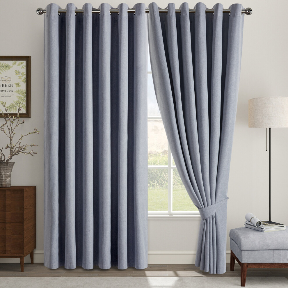 (Grey, 66" x 90" (168cm x 228cm)) 100% Blackout Curtains Thermal Insulated Ring-Top Eyelet Curtain Pair with Tiebacks-image-OPC-PKCPHBP-NEW