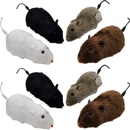 8pcs Wind Up Mice Cat Toys Plush Interactive Mice 2