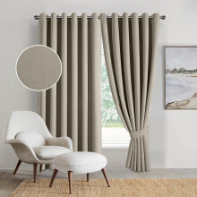 (Mink, 66" x 72" (168cm x 183cm)) 100% Blackout Curtains Thermal Insulated Ring-Top Eyelet Curtain Pair with Tiebacks