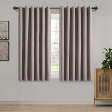 (Mocha, 46" x 54" (117cm x 137cm)) 100% Blackout Curtains Thermal Insulated Ring-Top Eyelet Curtain Pair with Tiebacks