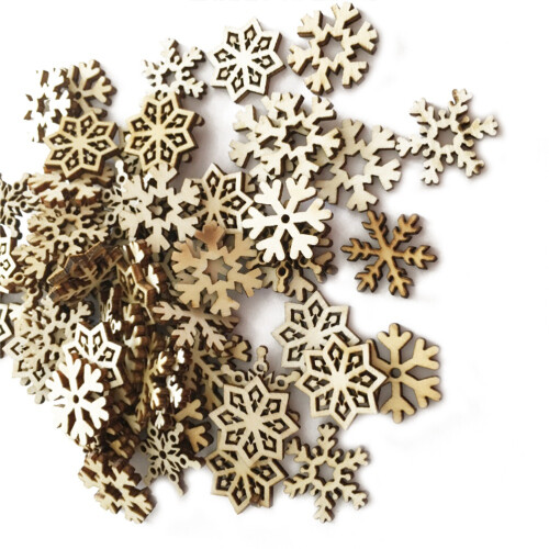 400 Pcs Assorted Wooden Snowflake Cutouts Craft Decor