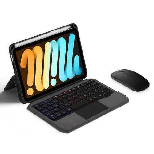For iPad mini (2024) Leather Case + Touchpad Bluetooth Keyboard with Backlit 2