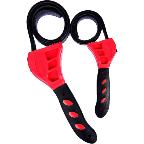2pcs Heavy Duty Rubber Strap Wrench Set Adjustable for Mechanics, Pipe Work, Multiple Uses, Durable Tool 2