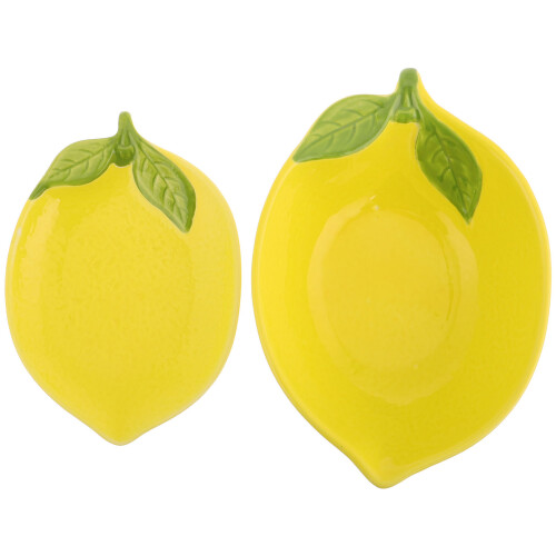 2pcs Lemon Shaped Ceramic Plates Bowls for Dessert Salad Snack